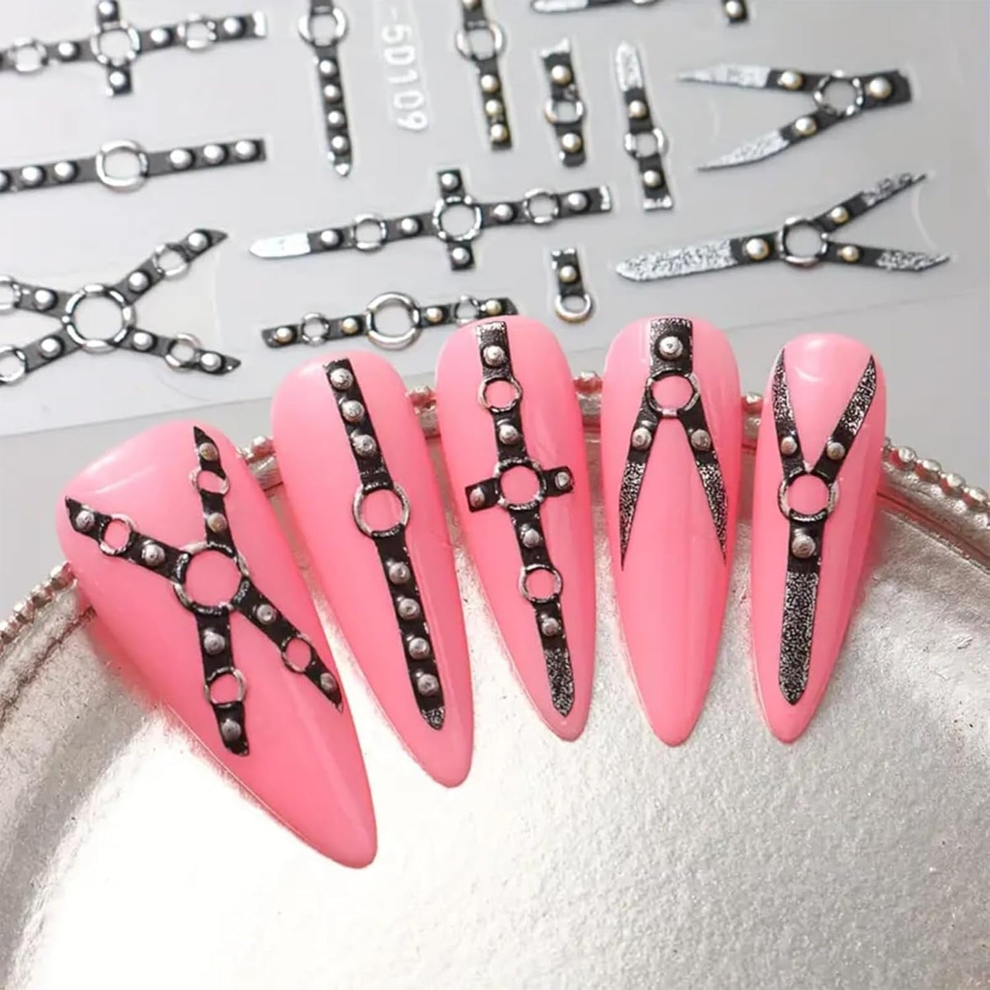 2KS 5D embosovaný gotický punk Nálepka na nehty, Nálepka Nagel Selbstklebend Kreuz Und X-Form Halloween Nagelaufkleber, Nageldesign Zubehör Für Damen Nail Art