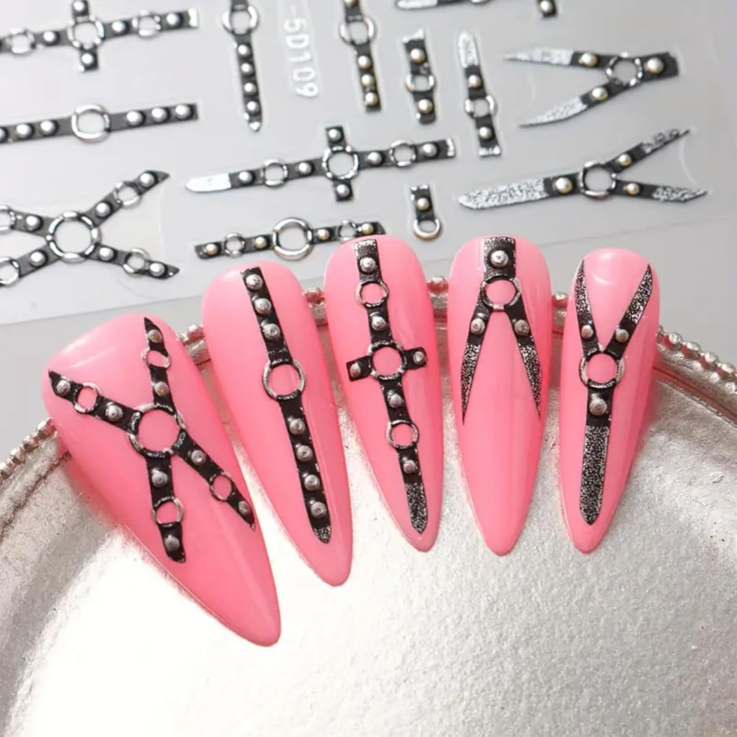 2KS 5D embosovaný gotický punk Nálepka na nehty, Nálepka Nagel Selbstklebend Kreuz Und X-Form Halloween Nagelaufkleber, Nageldesign Zubehör Für Damen Nail Art