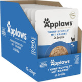 Applaws 100% přírodní Nassfutter für Katzen, Thunfischfilet mit Krabben in Brühe - Packung mit 12 x 70g Beuteln