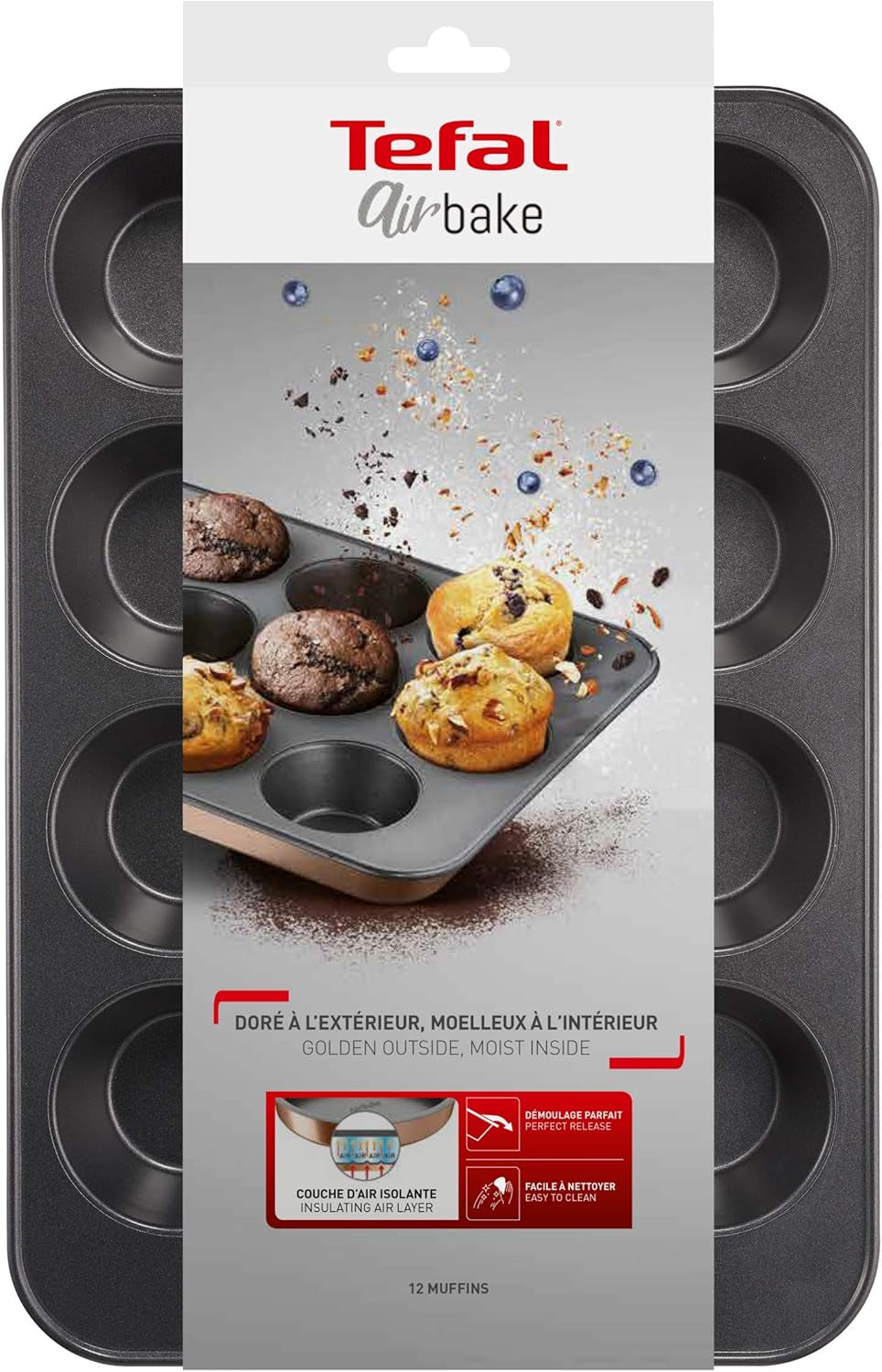 Tefal Airbake J2555014 Muffinform, Antihaftbeschichtung, Karbonstahl, Braun, 29 X 41 Cm Formy a plechy na pečení Naty Shop