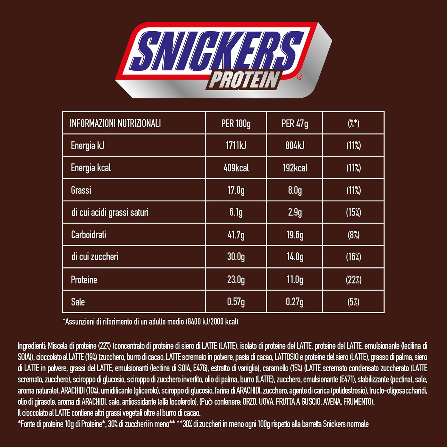 Snickers Proteinové tyčinky s čokoládou - bohatá chuť s lískooříškovým karamelem a nugátem, hromadné balení 18x47g