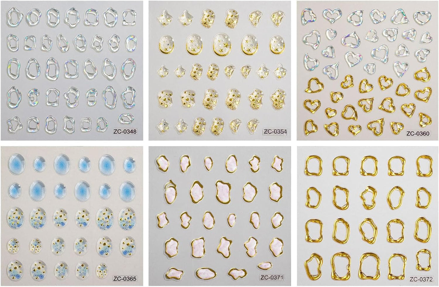 JMEOWIO 6 Blatt 3D Nálepka na nehty Goldene Unregelmäßige Geometrické Nálepka na nehty Selbstklebend Nagelaufkleber 5D Stereoskopická dekorace Nageldesign Zubehör