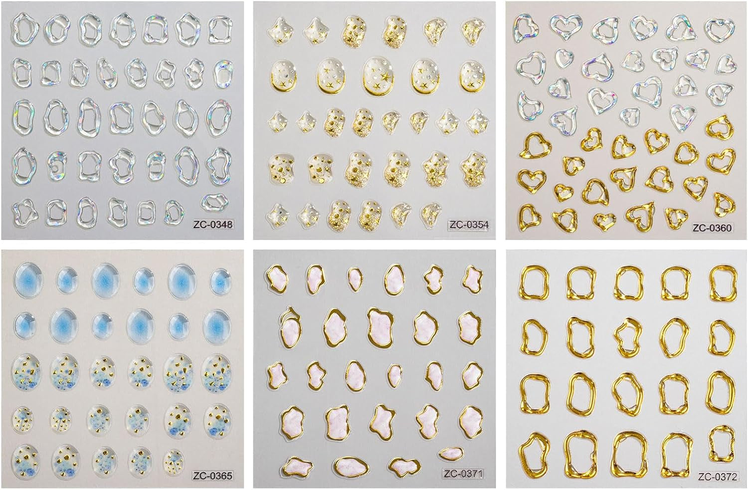 JMEOWIO 6 Blatt 3D Nálepka na nehty Goldene Unregelmäßige Geometrické Nálepka na nehty Selbstklebend Nagelaufkleber 5D Stereoskopická dekorace Nageldesign Zubehör