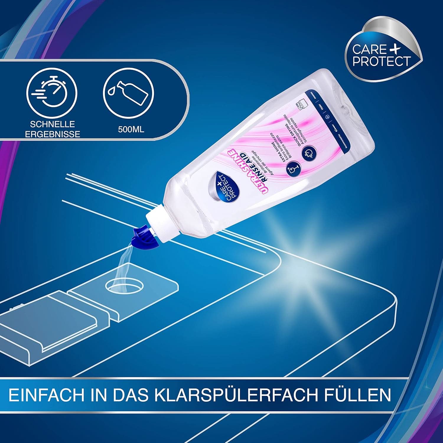 CARE + PROTECT- Extra Shine Univerzální oplachovací prostředek do myček / Pro všechny myčky / Rychleschnoucí / 500 ml Kuchyňské čisticí prostředky Naty Shop
