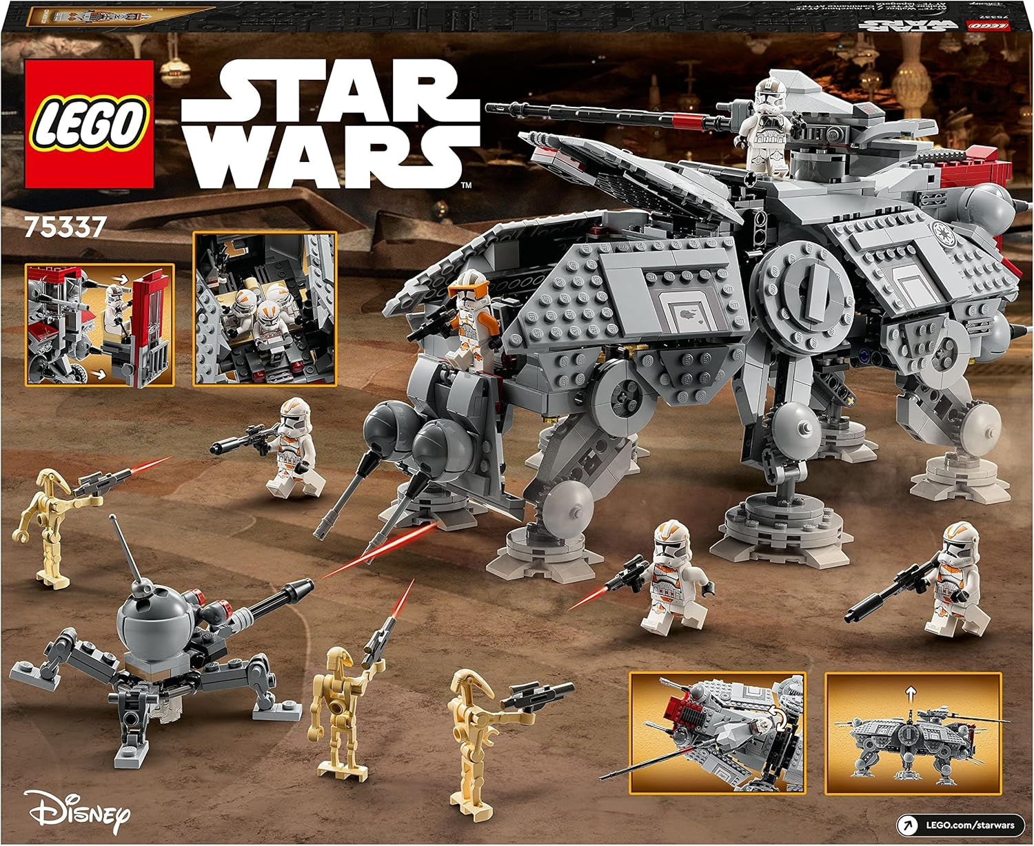 Sada minifigurek mobilního modelu hračky LEGO Star Wars At-Te Walker včetně 3 klonových vojáků, bitevních droidů a trpasličího pavoučího droida 75337 Stavebnice Besuche den LEGO-Store
