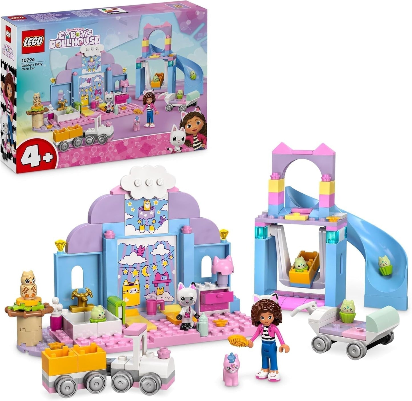 LEGO 4+ Gabby's domeček pro panenky Gabby's Little Kitty Uši Předstírání Hrací Zvířátka Dětská hračka se skluzavkou a figurkami Dárek pro dívky a chlapce Kreativní hračka na hraní 10796 Stavebnice Beuche den LEGO-Store Výchozí název