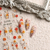 JMEOWIO 3D Nálepka na nehty Blumen Nálepka na nehty Selbstklebend Nagelaufkleber 5D Stereoskopický Herbst Blumen Dekoration Nageldesign Zubehör 4 Blatt