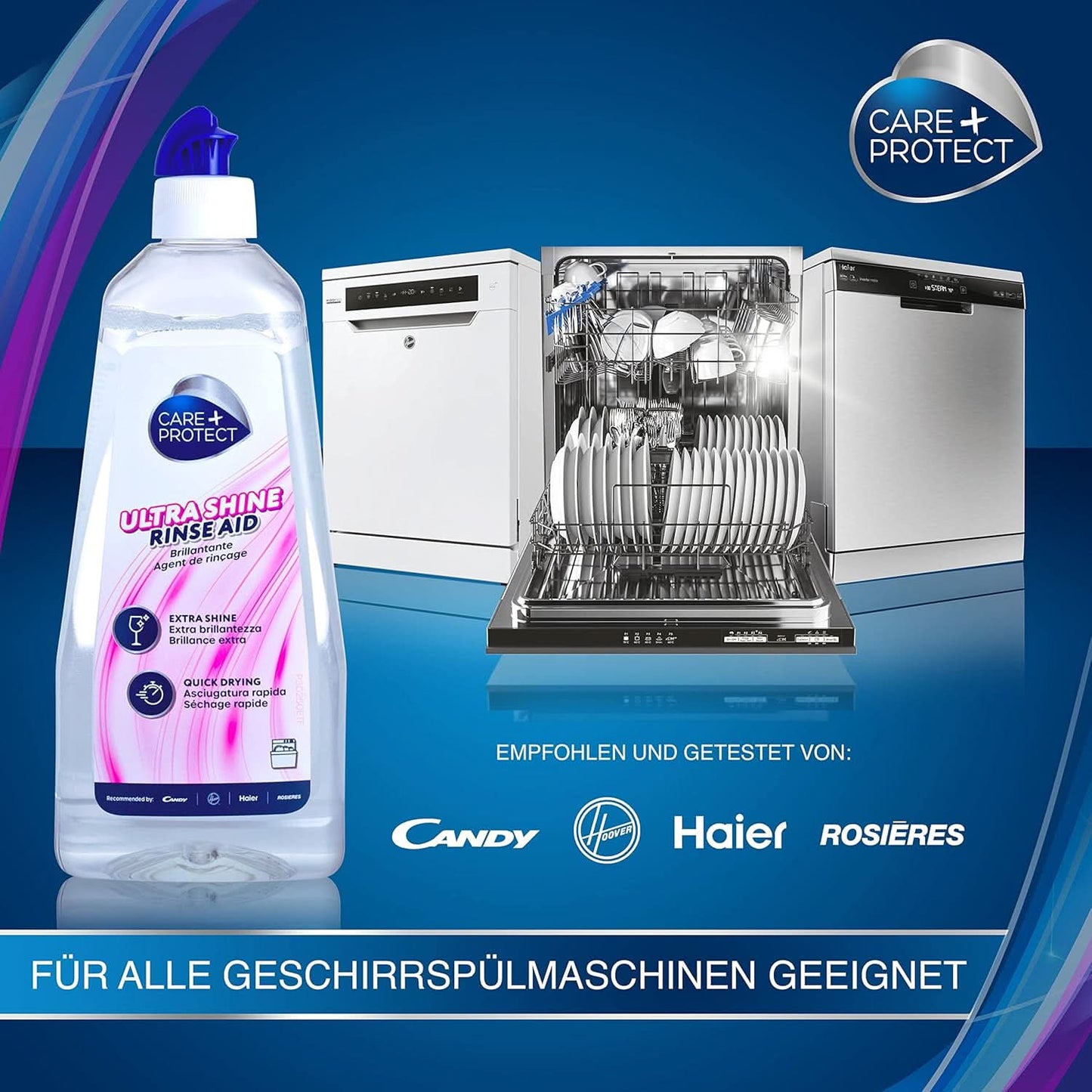 CARE + PROTECT- Extra Shine Univerzální oplachovací prostředek do myček / Pro všechny myčky / Rychleschnoucí / 500 ml Kuchyňské čisticí prostředky Naty Shop