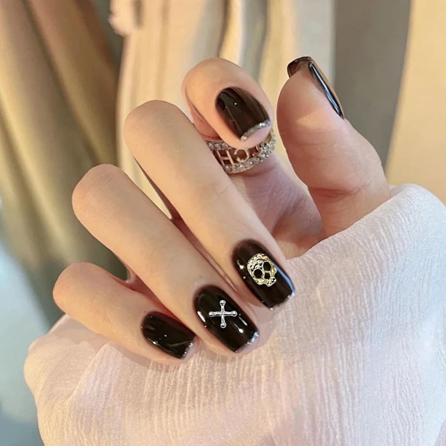 120ks Cross Skull Nail Art Dekorace Sada Zlatá Stříbrná Kovová přívěsky Punk Alloy Nail Art Šperky Šumivé kameny Příslušenství