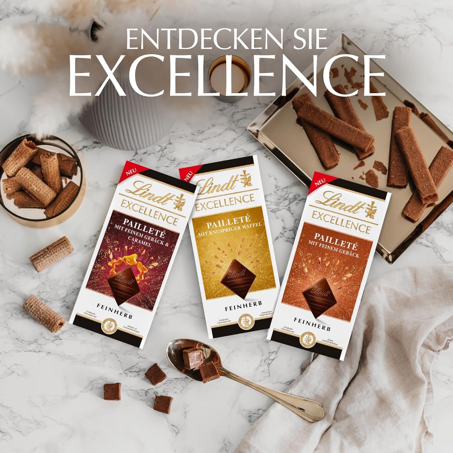 Lindt EXCELLENCE Bucati De Aluat Cu Paiete Si Caramel - Ciocolata Neagra Fina Cu Aroma Intensa De Cacao