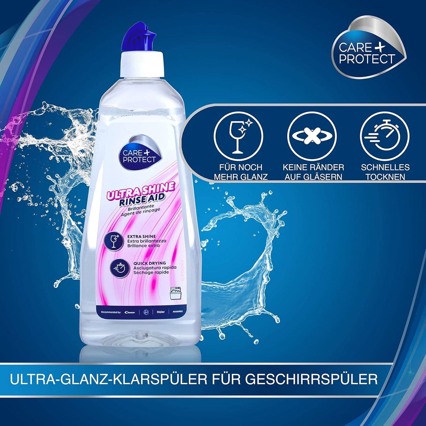 CARE + PROTECT- Extra Shine Univerzální oplachovací prostředek do myček / Pro všechny myčky / Rychleschnoucí / 500 ml Kuchyňské čisticí prostředky Naty Shop