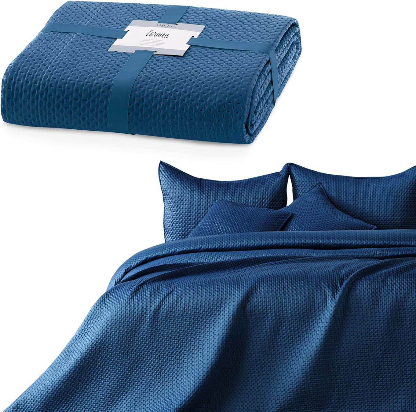 Ameliahome přehoz 200X220 Cm tmavě zelený přehoz se dvěma reliéfními stranami Matt Satin Carmen Postele a přikrývky Besuche den AmeliaHome-Store Carmen tmavě modrá 170X210 Cm