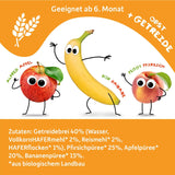 FRECHE FREUNDE Broskev Jablko Banán Oves Bio Ovocné pyré s cereáliemi ve stlačitelném sáčku pro děti 6 měsíců+ Vegan 6 balení (6 x 100 g)