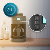 Překapávací kávovar Cecotec Coffee 66 Grind & Drop Essential. 1086 W, čepelový mlýnek, až 12 šálků, technologie Extreme Aroma, digitální, nerezová ocel, automatické vypínání.
