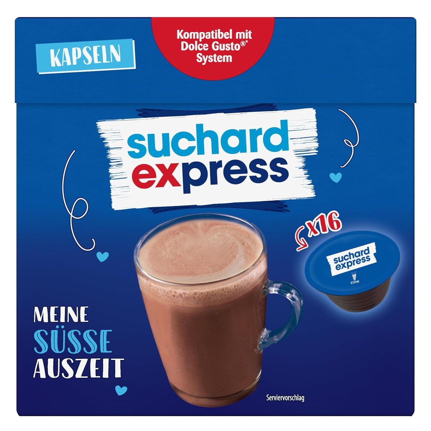 Suchard Express Kakao kapsle pro Dolce Gusto, 3x 16 kapslí, kompatibilní s Nescafé Dolce Gusto Machine, Cremige Trinkschokolade