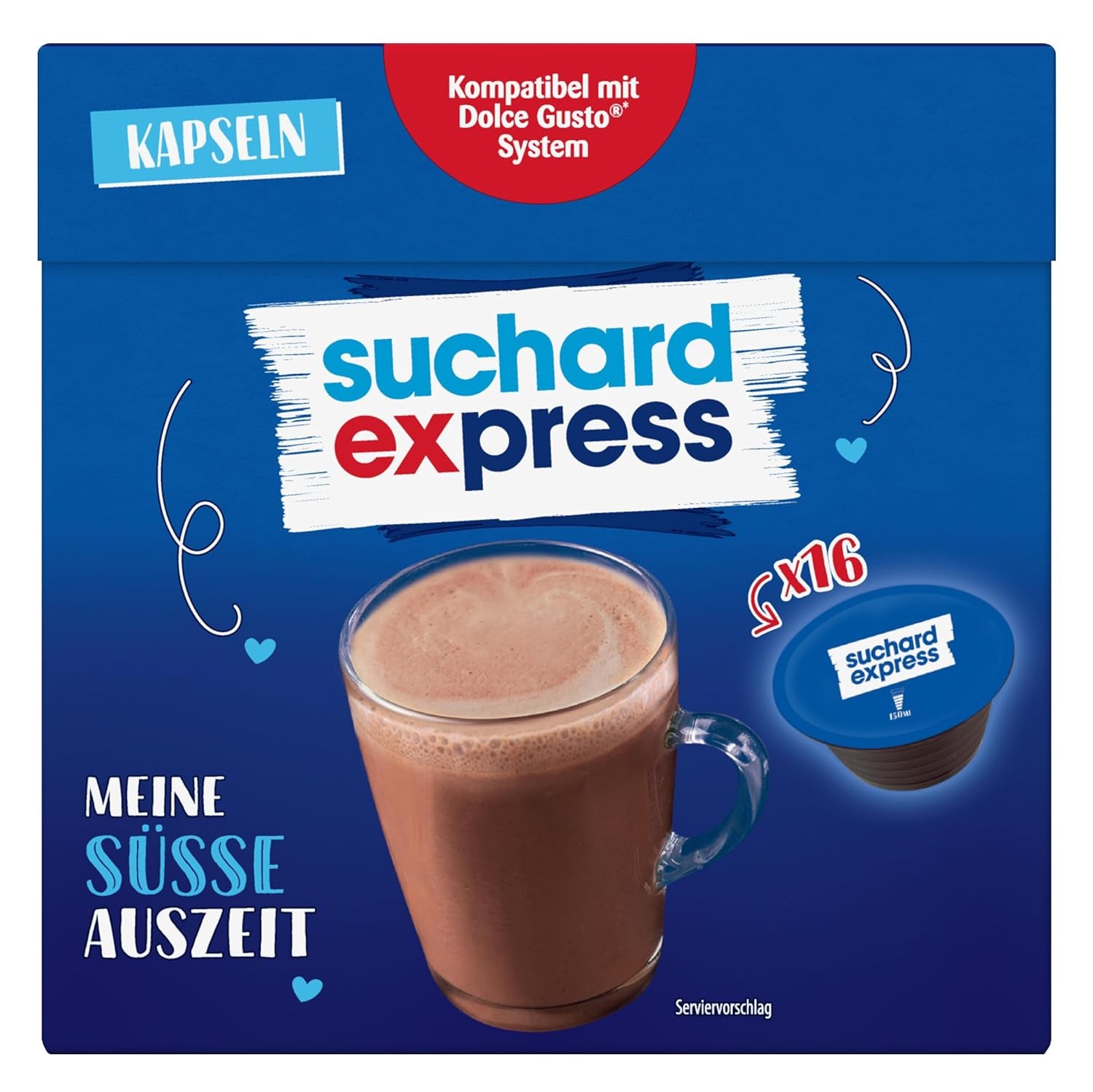 Suchard Express Kakao kapsle pro Dolce Gusto, 3x 16 kapslí, kompatibilní s Nescafé Dolce Gusto Machine, Cremige Trinkschokolade