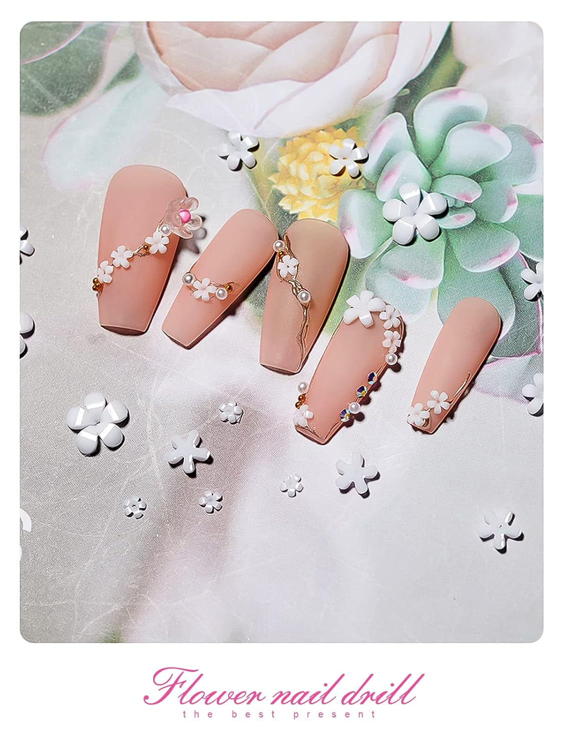 Kalolary Květiny Nail Art Charms, 3D akrylové květiny na nehty Pět okvětních lístků Květinové ozdoby Kamínky na nehty Smíšené kovové korálky pro DIY Nail Art Design Výroba šperků (2 krabičky)