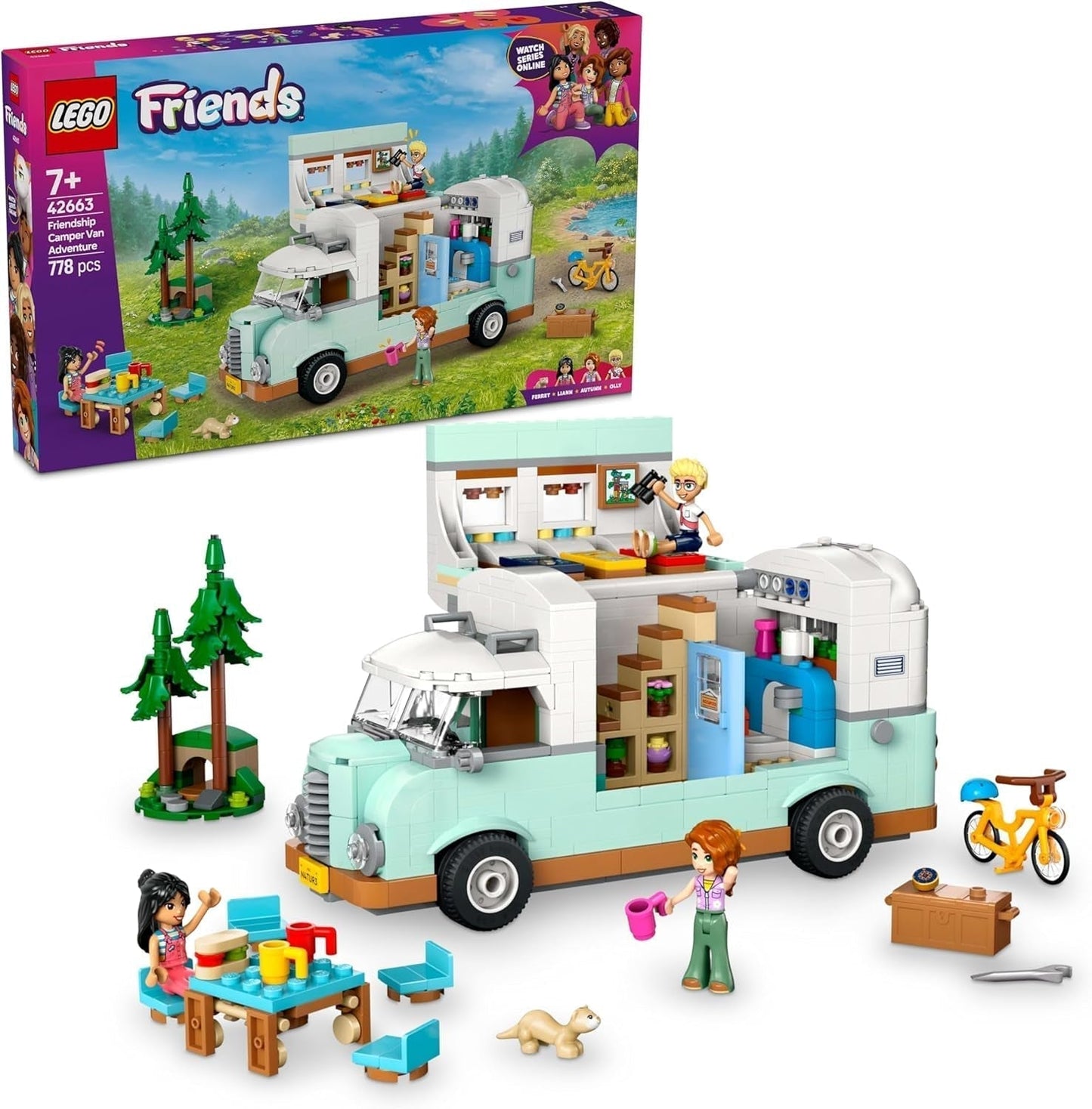 Karavana LEGO Friends, stavebnice na hraní rolí s karavanem na hraní, dárek pro dívky od 7 let, kreativní sada se 3 minifigurkami a figurkou fretky 42663 Stavebnice Besuche den LEGO-Store Výchozí název