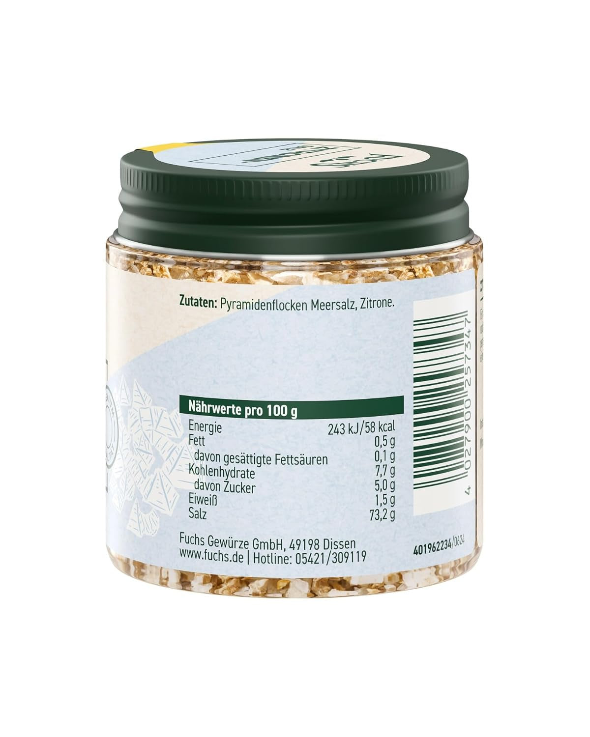 Fuchs Gewürze - Citronensalz | Toppingsalz mit Pyramidenflocken & Zitrone | Crunchy Verfeinerung für Fisch und Gemüse | Citronová sůl v Premium-Qualität | 60 g v wiederverschließbaren Gewürzglas