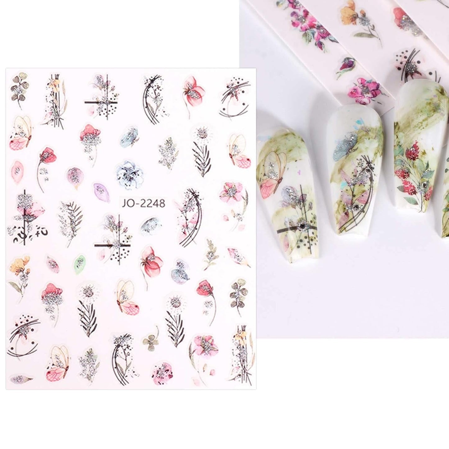 JMEOWIO Nálepka na nehty Frühling Blume 12 Blatt Nálepka na nehty Selbtklebend Nagelaufkleber Blätter Dekoration Nageldesign Zubehör