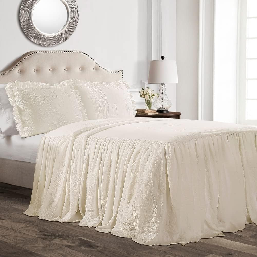 Lush Decor Povlak na přikrývku s volánovou sukní, polyester, bílá, manželská postel a peřiny Lush Decor Ivory Queen