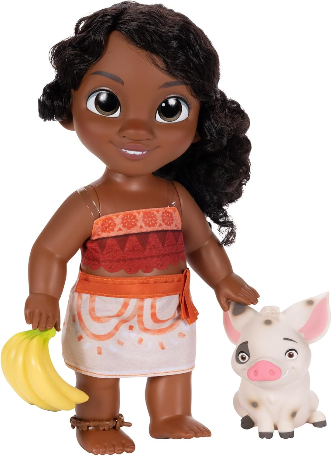 Herní sada Jakks Pacific Moana 2 Little Sister Simea a figurka Pua 27 cm vysoká, obsahuje 1 obleček pro panenku, 1 Pua, 1 plastový svazek banánů, doporučeno pro děti od 3 let
