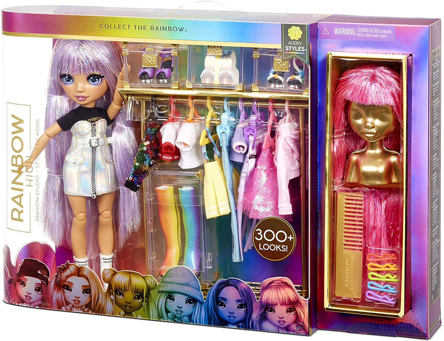 Rainbow High 571049 Fashion Studio - Exkluzivní panenka s oblečením, doplňky a 2 lesklými parukami - Vytvořte více než 300 outfitů!
