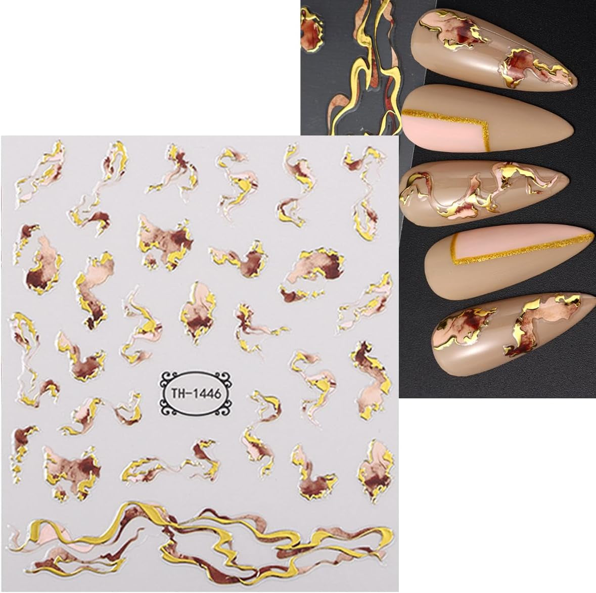 JMEOWIO Nálepka na nehty Marmor French Tip 8 Blatt Nálepka na nehty Selbtklebend Nagelaufkleber Dekoration Nageldesign Zubehör
