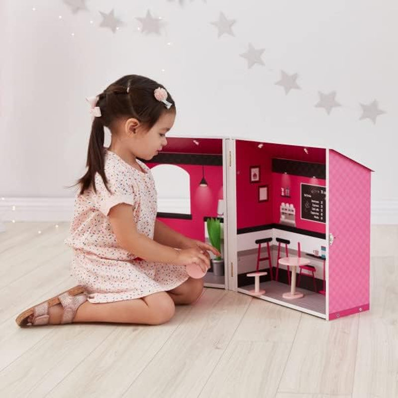 Teamson Kids - Domeček pro panenky Dreamland City Café 30 cm - růžová/bílá/černá