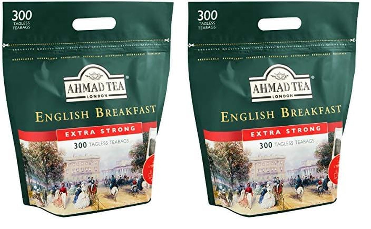 Ahmad Tea - Anglická snídaně - Black Breakfast Tea - Assam & Ceylon Tea - Anglické čajové sáčky bez pásku se 2 g čaje na porci - Velké balení 300 čajových sáčků (2 balení)
