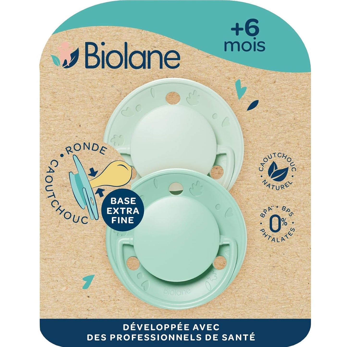 BIOLANE - Kulatý dudlík - Extra tenký dudlík - 6+ měsíců - Dvoubarevná zelená - Dudlík z přírodního kaučuku - Pro vývoj dutiny ústní - Měkký a pohodlný