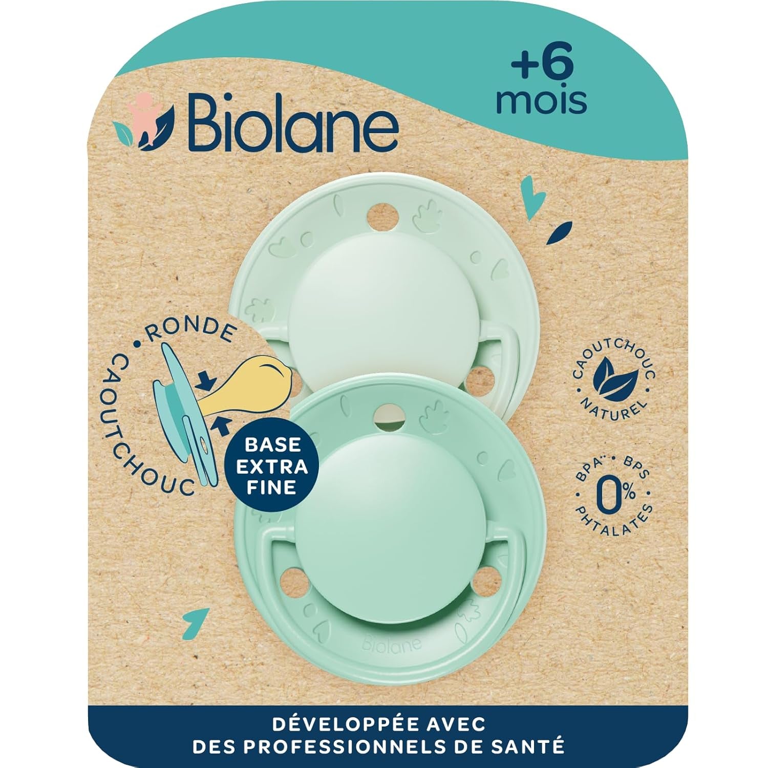 BIOLANE - Kulatý dudlík - Extra tenký dudlík - 6+ měsíců - Dvoubarevná zelená - Dudlík z přírodního kaučuku - Pro vývoj dutiny ústní - Měkký a pohodlný