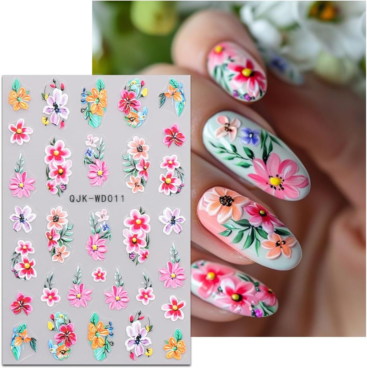 JMEOWIO Nálepka na nehty Blumen 6 Blatt Nálepka na nehty Selbstklebend Nagelaufkleber Letní Blumen Dekorace Nageldesign Zubehör