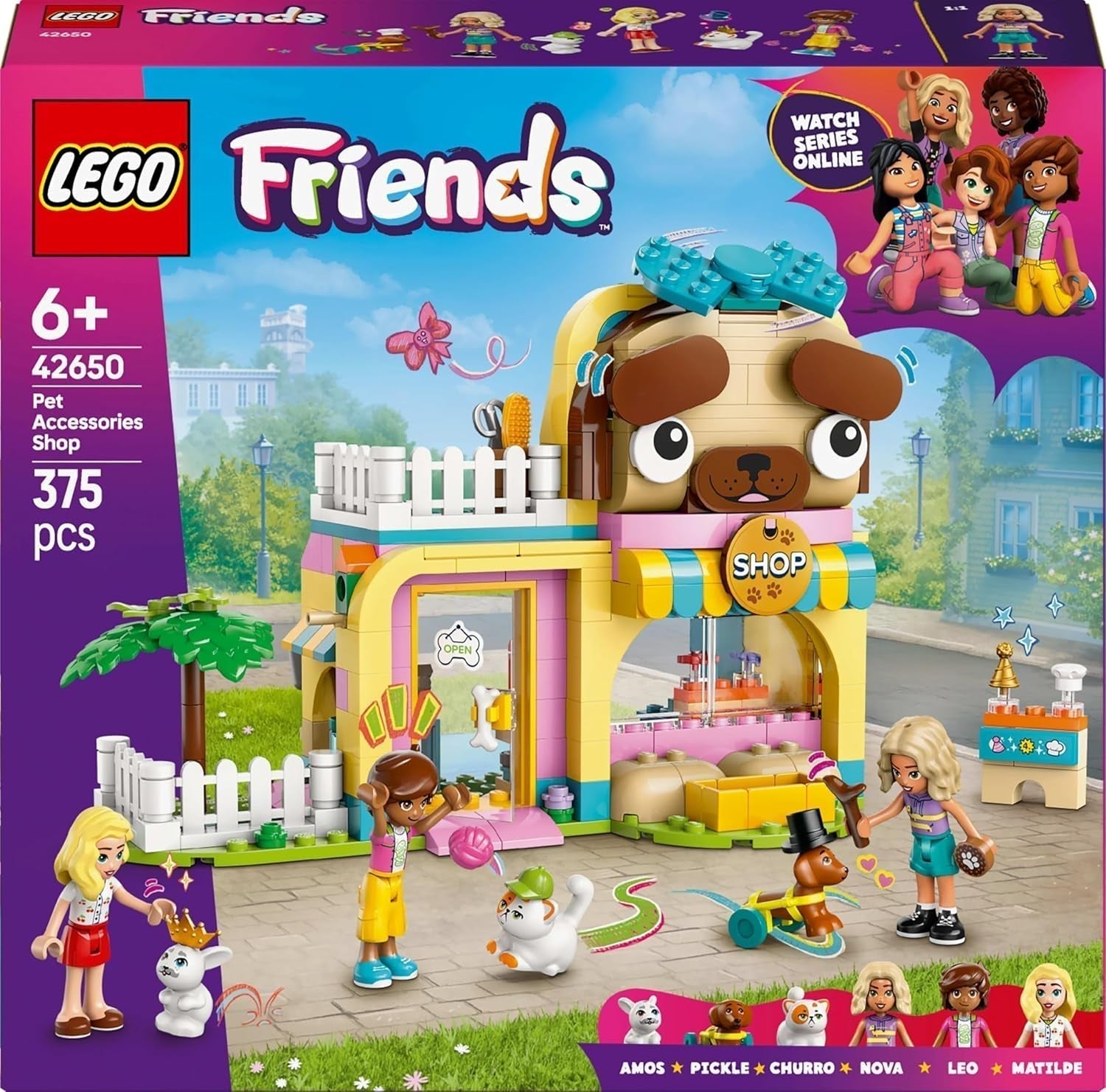 LEGO Friends Obchod se zvířecími doplňky Předstíraná herní sada Vzdělávací hračka pro 6leté dívky 3 minifigurky a 3 figurky zvířat Kočka Psík Zajíček Nápad na dárek pro děti 42650 Stavebnice Besuche den LEGO-Store