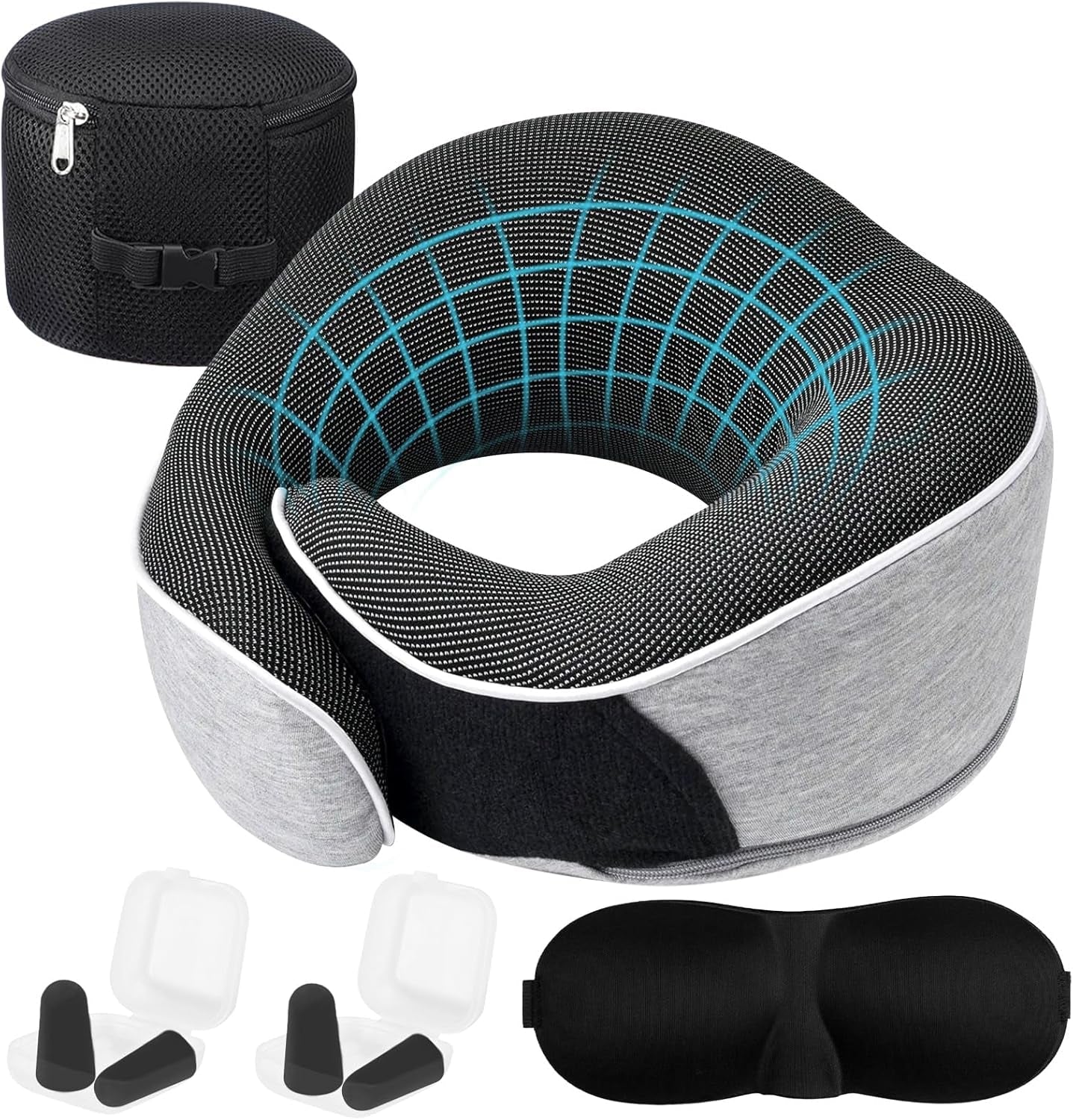 Polštář na krk Cestovní polštář z paměťové pěny Ergonomický design Polštář na krk z paměťové pěny s maskou na oči 2 špunty do uší a úložný vak Ideální pro spaní na cestách při cestování Naty Shop Krční ortopedické polštáře Výchozí název