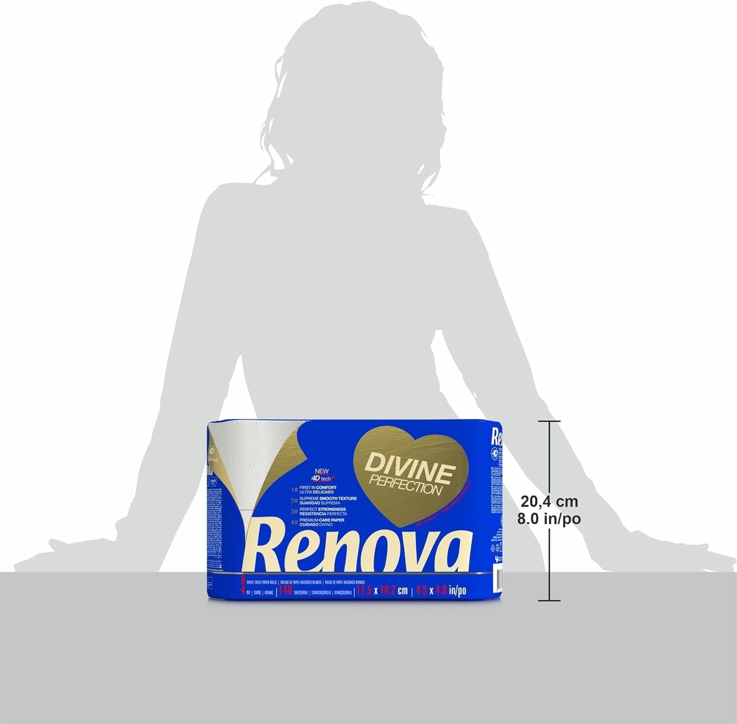 Toaletní papír Renova Renova Divine Perfection, 42 rolí, toaletní papír Premium, 4 vrstvy, ultra měkký, extra pevný, silný, měkký a savý, papír s certifikací Fsc, 4400G