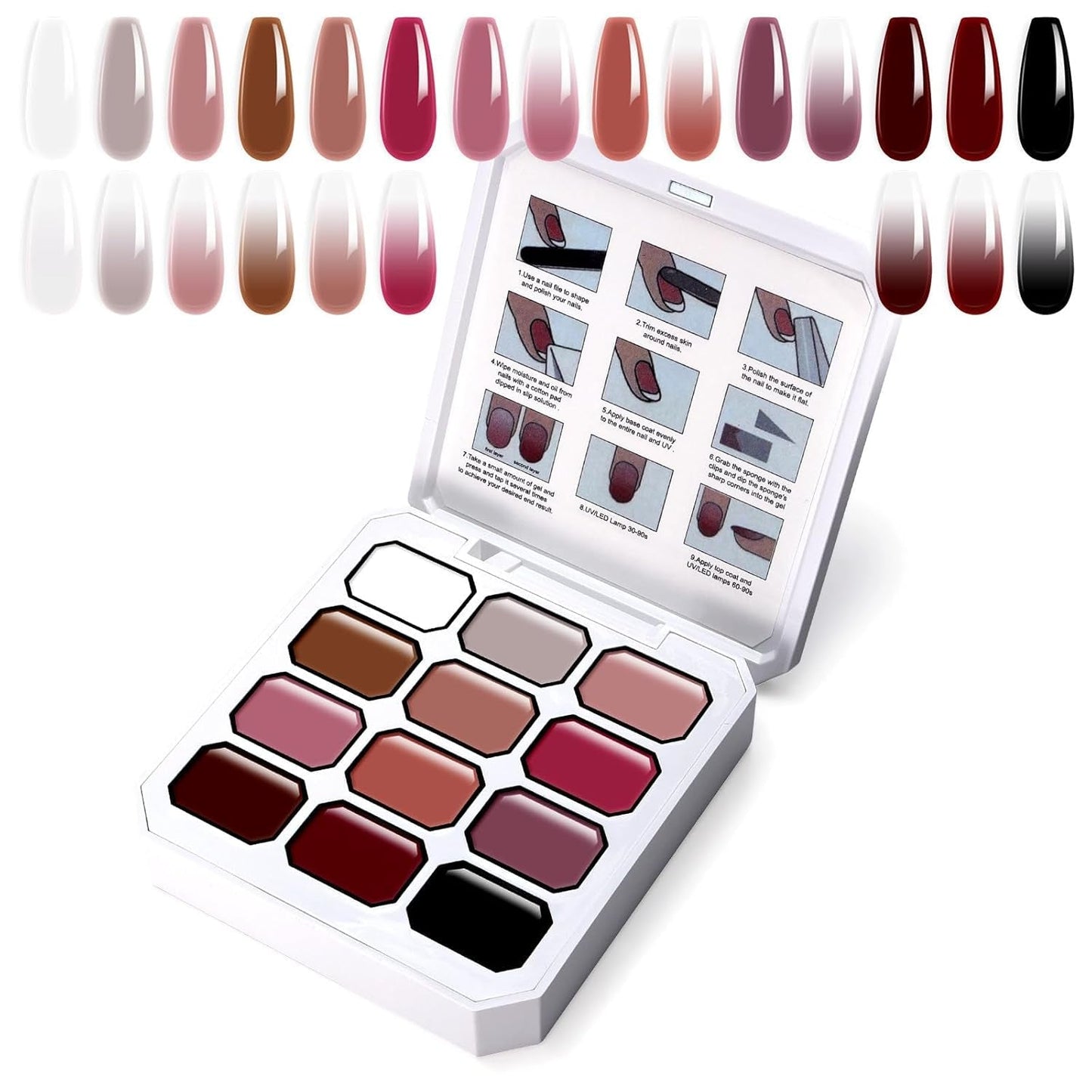 Gradient Painting Gel, 12 barev Ombre Gel lak na nehty se 100 ks houbiček na nehty a 4 drápy kovovým drapákem pro francouzskou manikúru DIY nail art, sada I