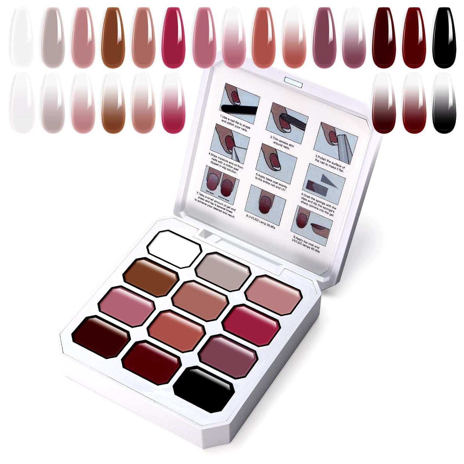 Gradient Painting Gel, 12 barev Ombre Gel lak na nehty se 100 ks houbiček na nehty a 4 drápy kovovým drapákem pro francouzskou manikúru DIY nail art, sada I