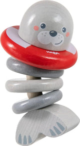 HABA 306691 - Postavička chrastítko tuleň, uchopovací hračka od 6 měsíců, Made in Germany, šedá Baby Toys Naty Shop
