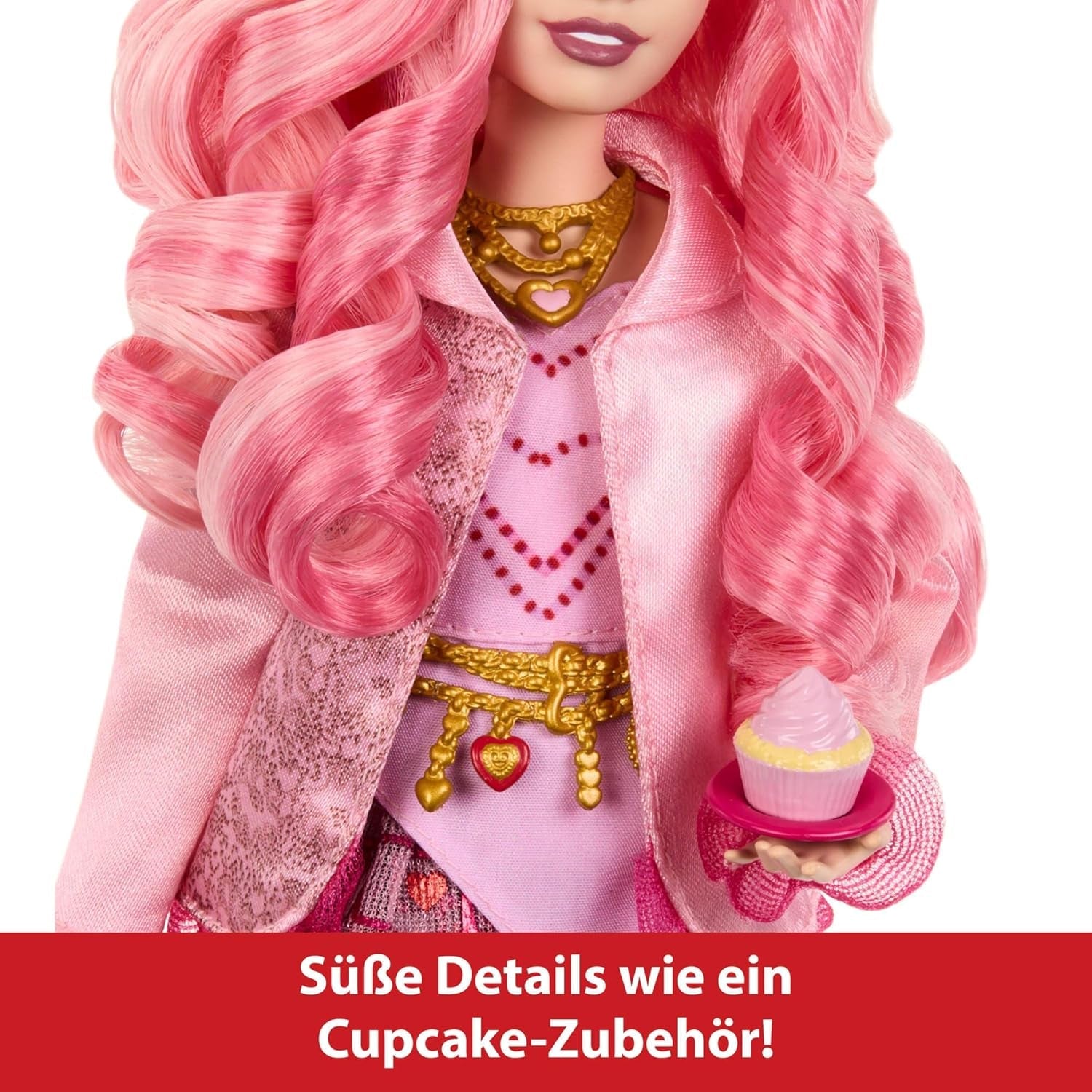 Mattel Disney Descendants: The Rise of Red Modepuppe a příslušenství – Bridget, mladý Herzkönigin, mit vom Filmový inspirátor Kleidung und Cupcake, HWT91