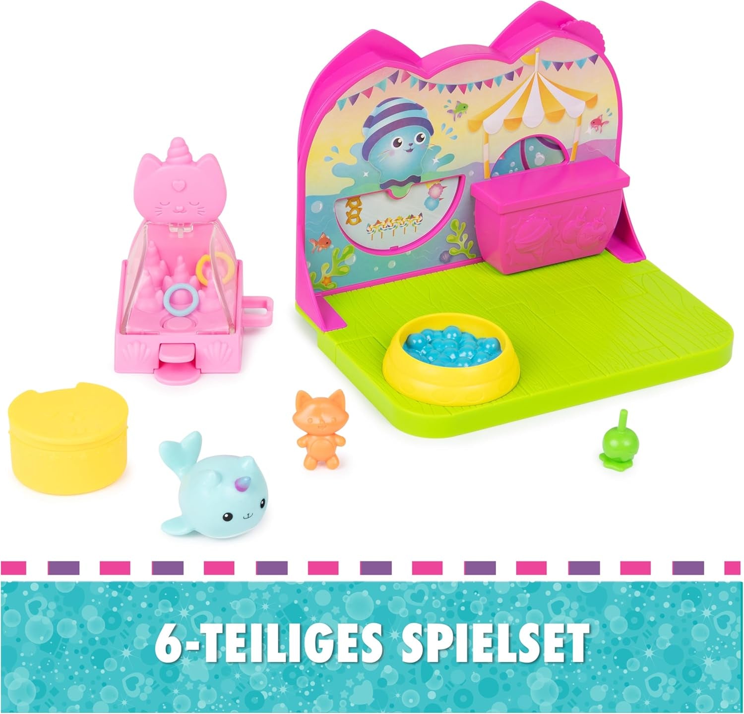 DREAMWORKS GABBY'S DOLLS HOUSE – herní sada pro pokojík Deluxe, místnost pro párty Kitty Narwhale, tématický nábytek a doplňky, věk 3+
