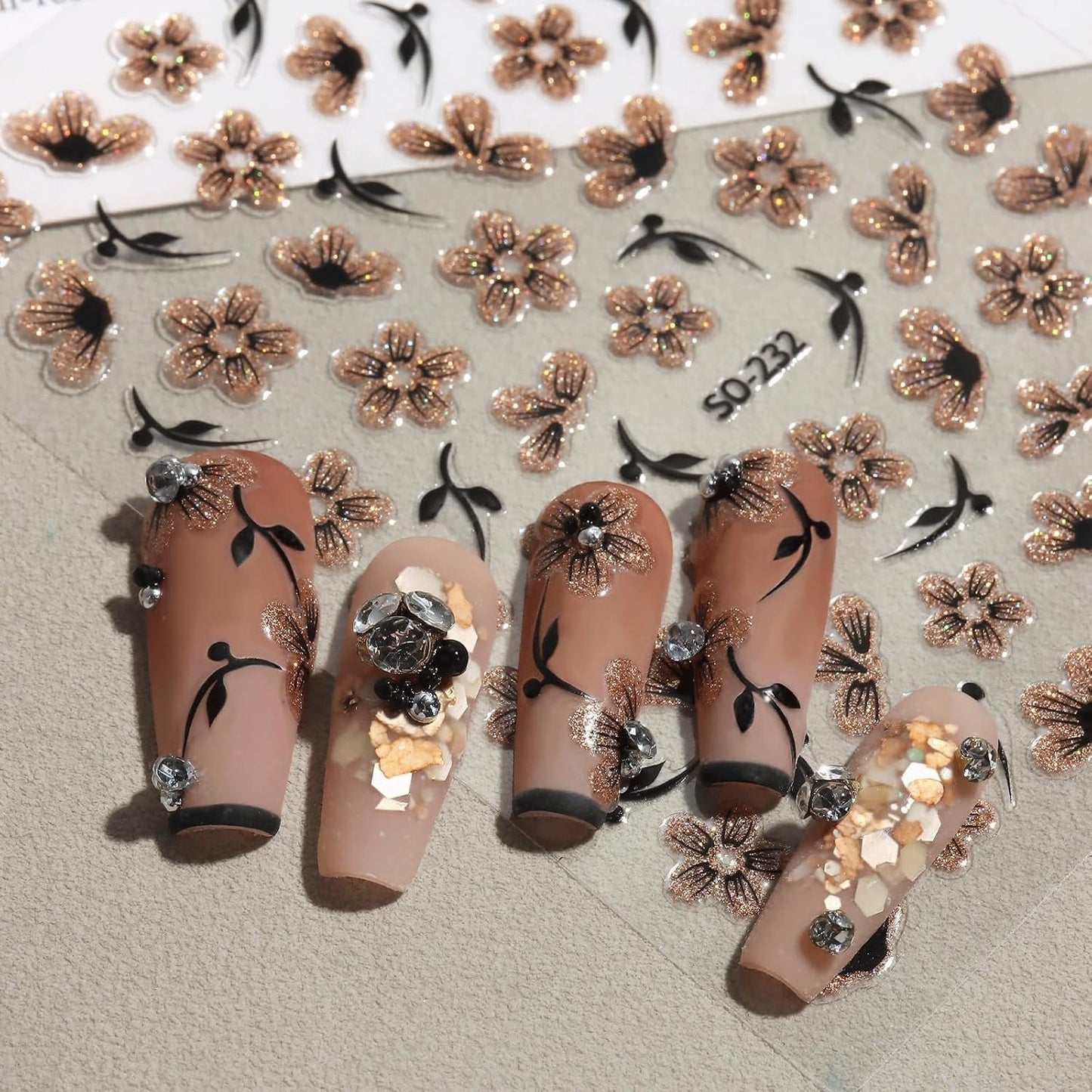 JMEOWIO 6 Blatt 3D Nálepka na nehty Blumen Nálepka na nehty Selbstklebend Nagelaufkleber 5D Stereoskopické Frühling Letní Blumen Dekorace Nageldesign Zubehör