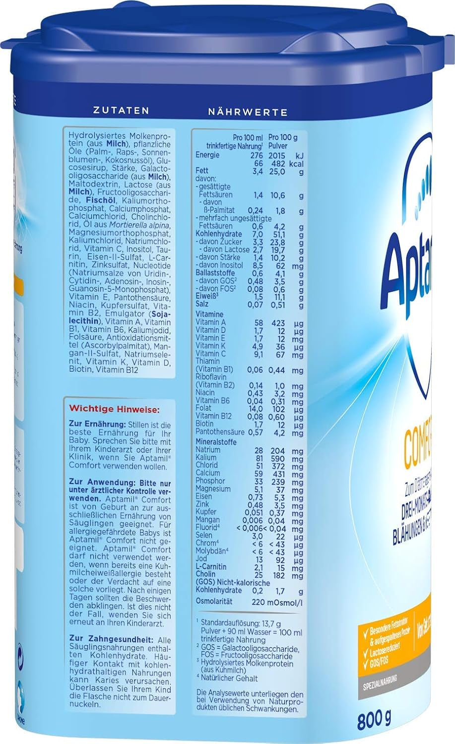 Aptamil Comfort – Speciální krmivo od narození, na koliku, plynatost a zácpu, 800 gramů Naty Shop