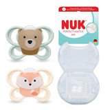 Dudlíky NUK Perfect Match pro miminka | 0-6 měsíců | Ortodontické dudlíky, které podporují cirkulaci vzduchu a zabraňují slintání | 95% přijetí miminky** | Fox/Teddy Bear | Balení 2