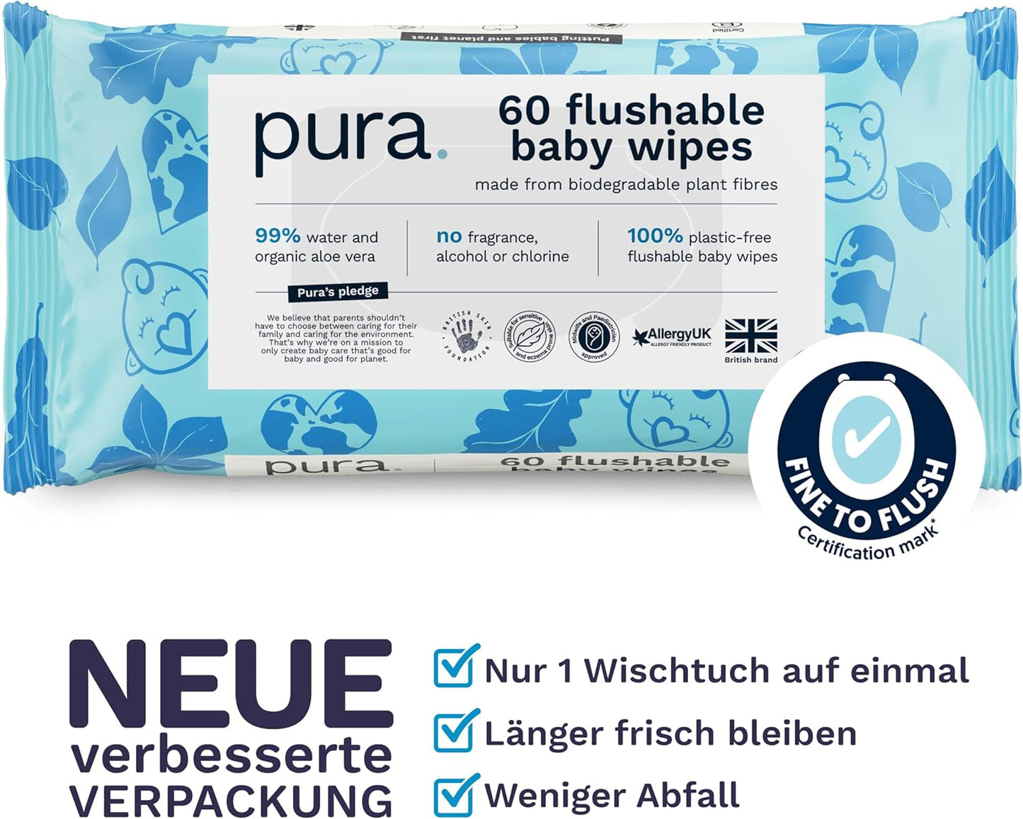 Ekologické jednorázové dětské ubrousky pro citlivou dětskou pokožku 70 ubrousků (1 balení) 99 % voda 100 % bez plastů pro citlivou pokožku Novorozenec se sklonem k ekzému Biologicky odbouratelný Vegan