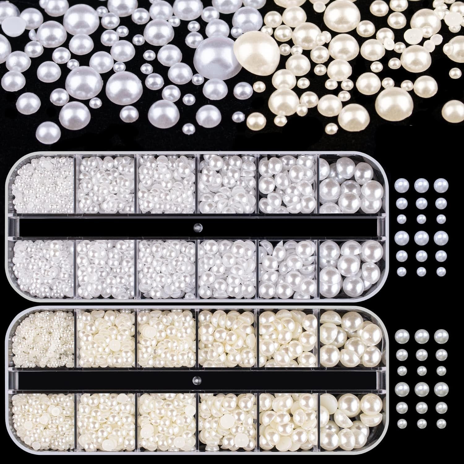 GZMAYUEN Nail Art Perlen Micro Caviar Für Nägel, 0,3-3 mm Goldene Silber Mini Caviar Strasssteine, Weiß Béžový Mini Nägel Perlen Mikroperlen Dekor Für Nägel
