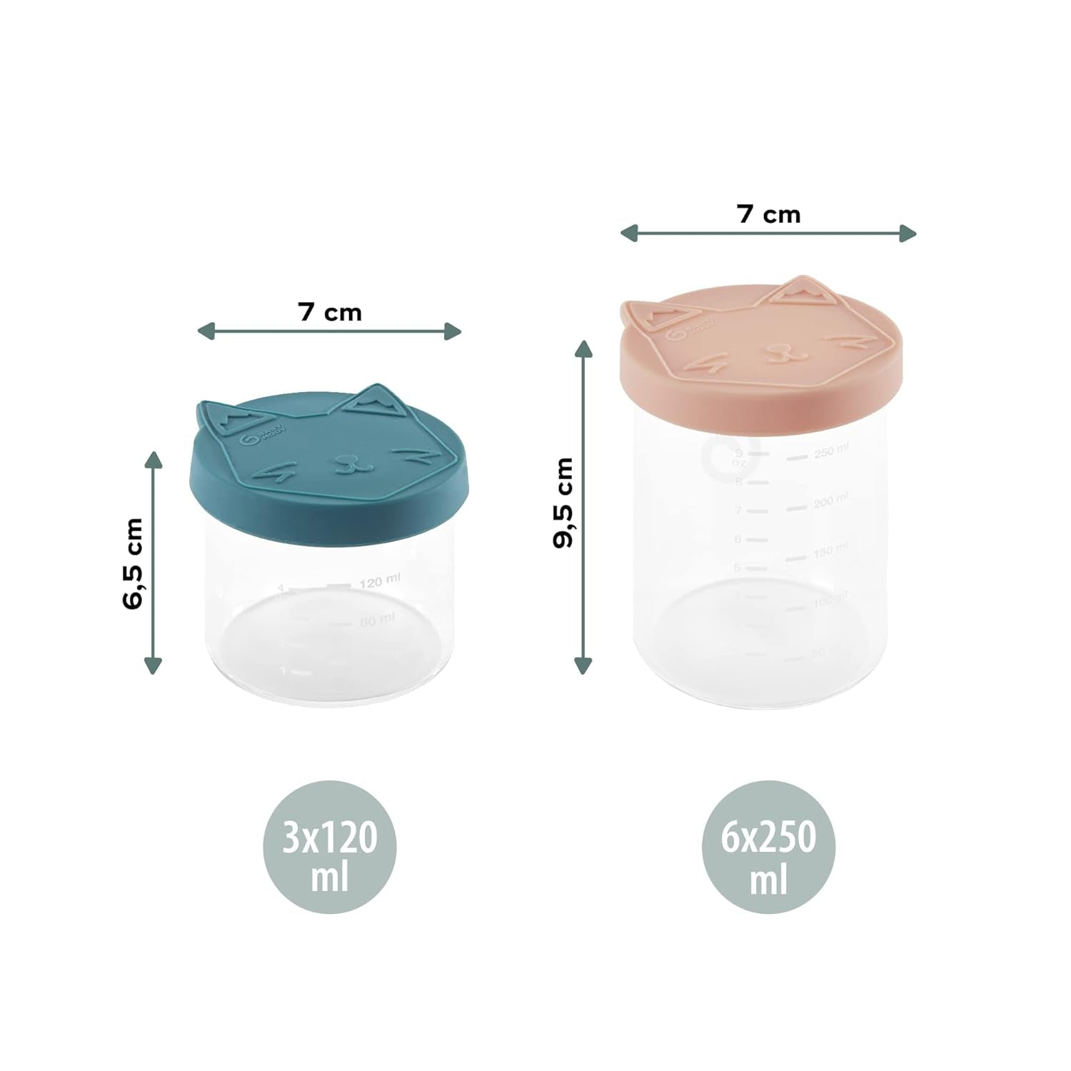Babymoov ISY BOWLS dózy na dětskou výživu z robustního skla odolného teplotám - pro uchovávání/mražení dětské stravy, 6x 250ml + 3x 120ml Dózy na potraviny Naty Shop