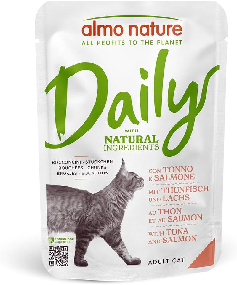 Almo Nature Daily - Mokré krmivo pro kočky - tuňák a losos - 70 g, balení 30 ks