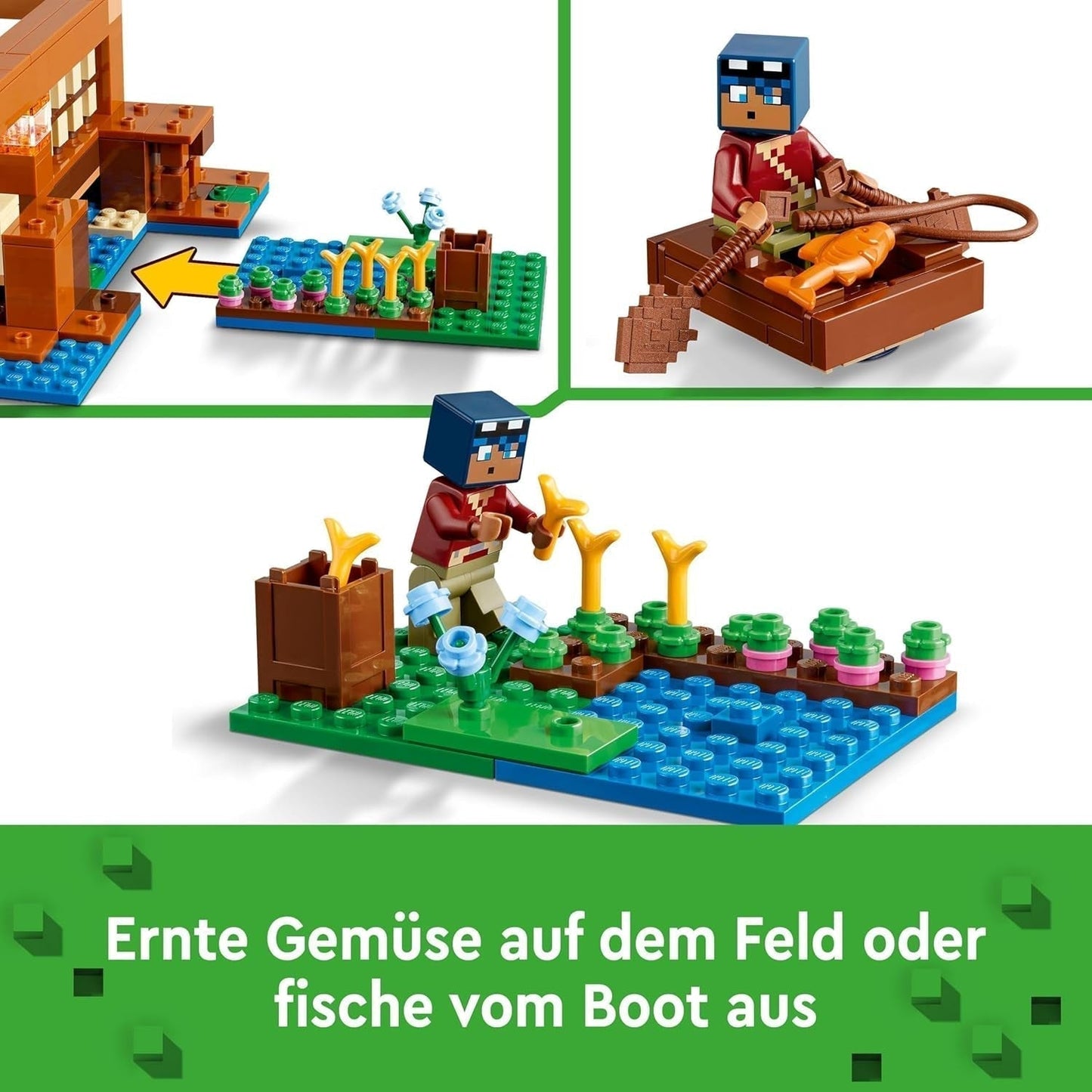 LEGO Minecraft The Frog House, domeček na hraní s figurkami včetně zombie, slizu a tonoucího muže, plus doplňky, jako je hračka člun a pracovní stůl, dárek pro chlapce a dívky od 8 let 21256 Stavebnice Besuche den LEGO-Store