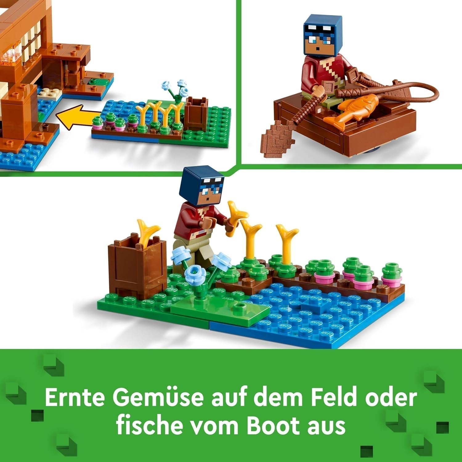 LEGO Minecraft The Frog House, domeček na hraní s figurkami včetně zombie, slizu a tonoucího muže, plus doplňky, jako je hračka člun a pracovní stůl, dárek pro chlapce a dívky od 8 let 21256 Stavebnice Besuche den LEGO-Store